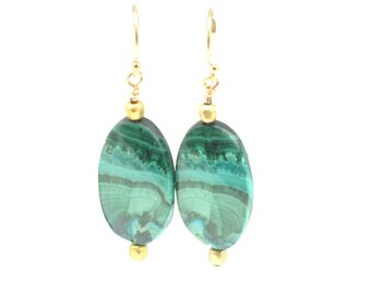 Gorgeous Pair Matched Malachite Earrings, semiprecious, gemstone earrings, one of a kind, gemstone jewelry, green earrings, fine jewelry