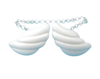 Vintage White Plastic Cardigan Clips: Winged Scarf Collar Clips