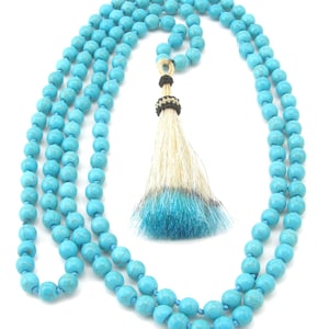 Turquoise Howlite Tassel Necklace, long necklace, tassel jewelry, blue necklace, tassel necklace, Boho necklace, Boho fashion, turquoise