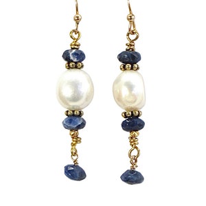 Sodalite and Pearl Earrings, navy and white, dangle earrings, freshwater pearls, pearl earrings, pearl jewelry, semi-precious jewelry, OOAK
