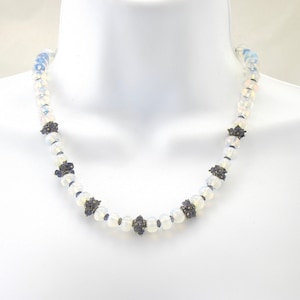 Opalite iolite Sapphire Necklace Set, blue and white necklace, beaded, matching earrings, OAK, silver and sapphires, jewelry set