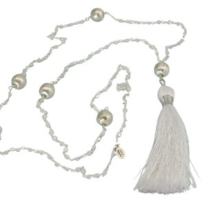 Mondstein Quaste: Weiß & Silber Boho Schmuck, 92 cm Kette