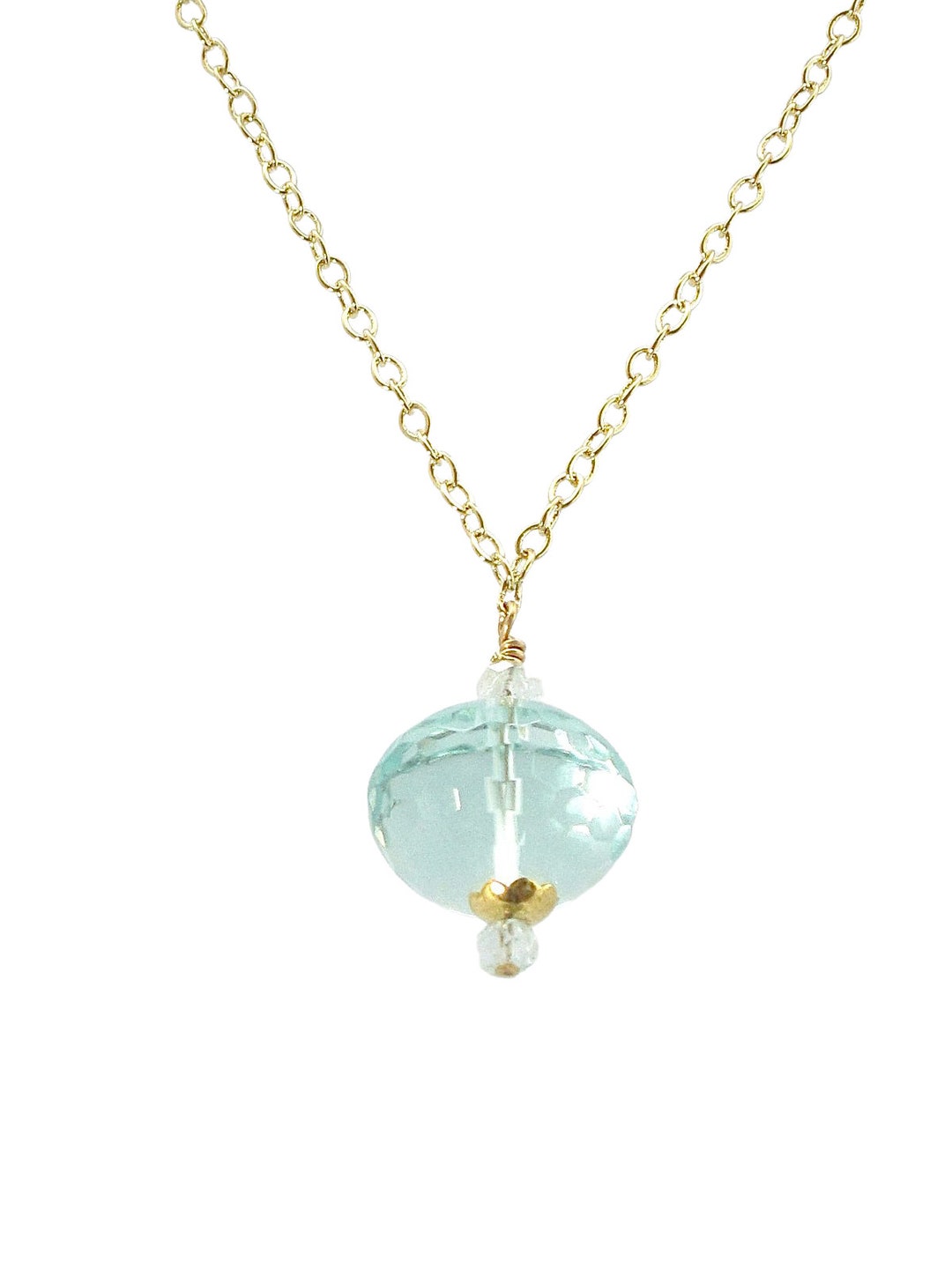 Blue Quartz Pendant Necklace, Gold Chain Jewelry, Gemstone and Chain