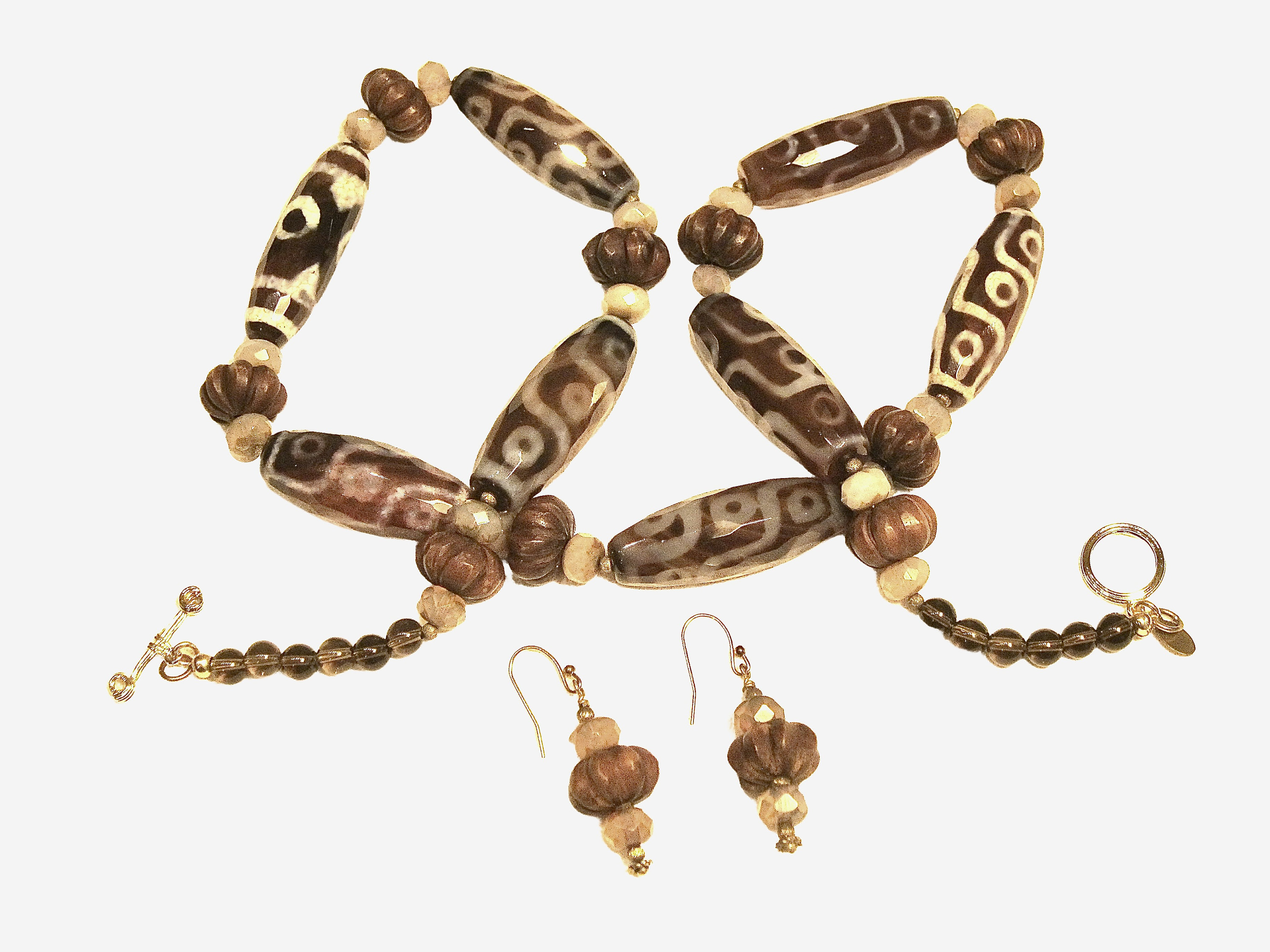 チベットのジアゲートネックレスセット：ツゲのビーズ、民族部族の