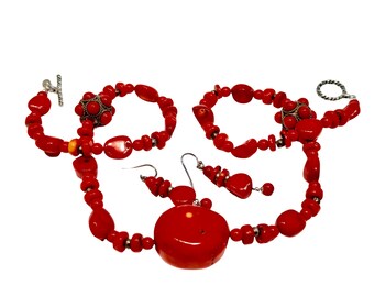 Chunky Boho Coral Necklace and Earrings