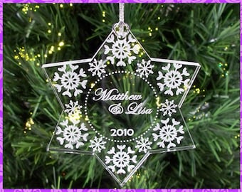 Personalized Custom Engraved  Couple's Christmas Snowflake Ornament