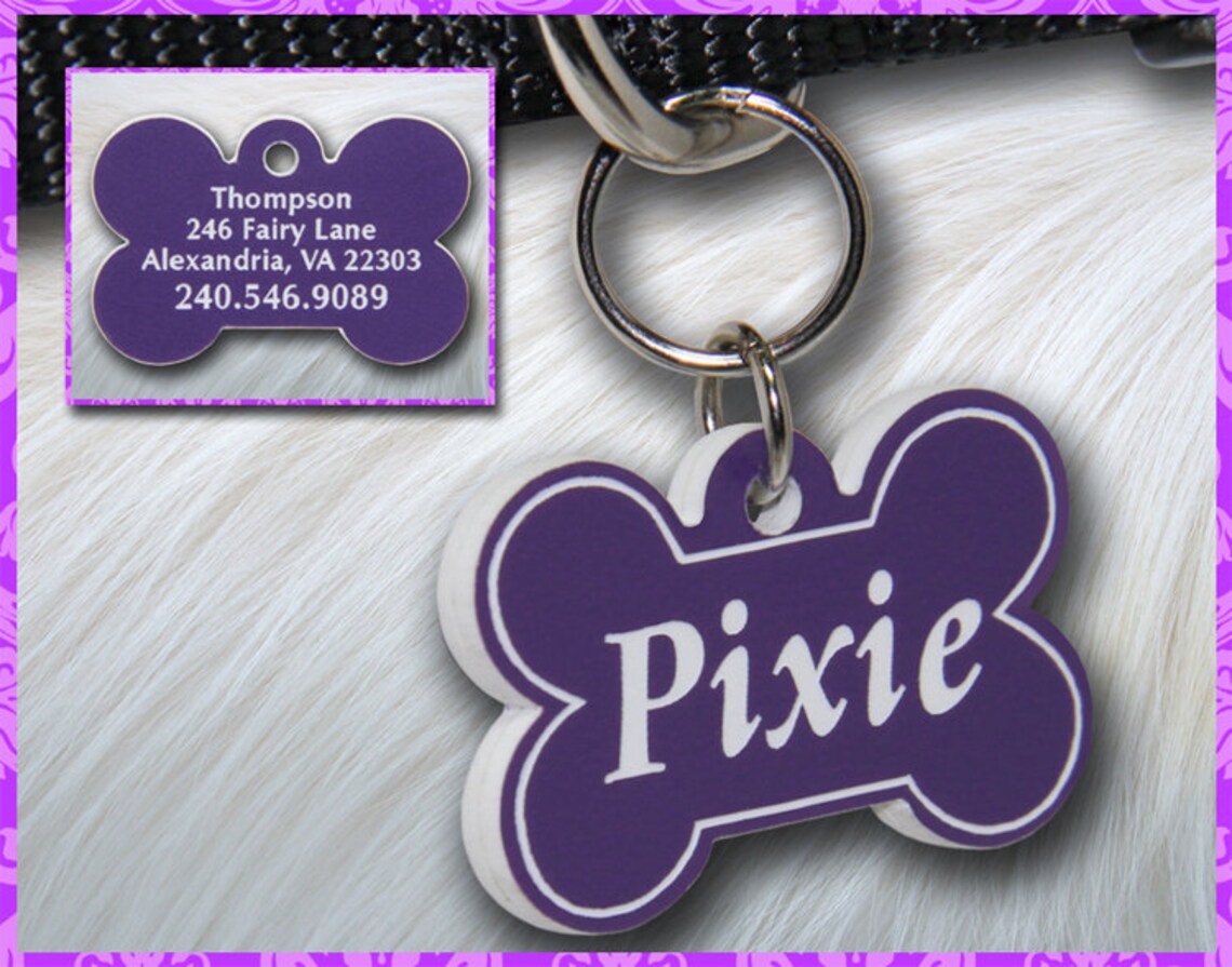 Personalized Custom Engraved Plastic Pet ID Tag 2sided Bone Etsy