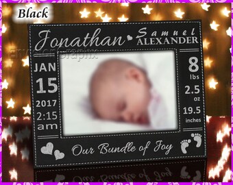 Personalized Custom Engraved New Born Baby Leatherette Vegan Leather Picture Frame