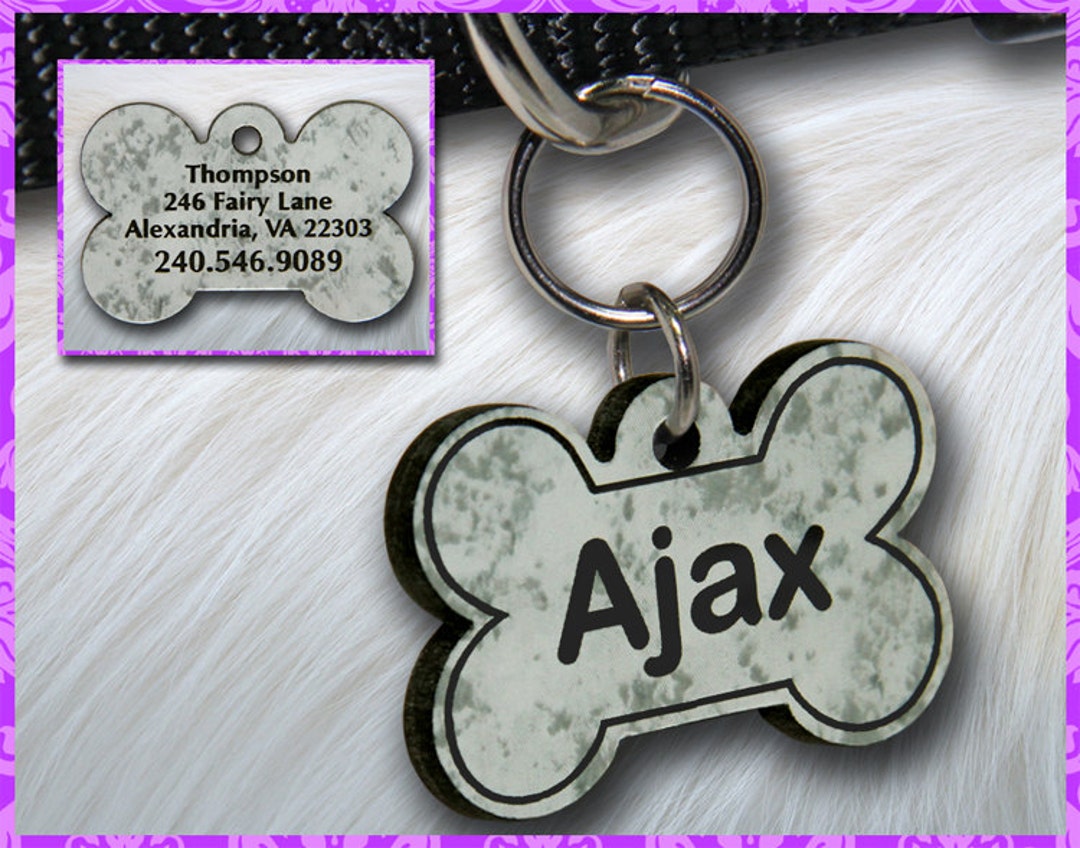 Personalized Custom Engraved Plastic Pet ID Tag 2sided Bone Stone