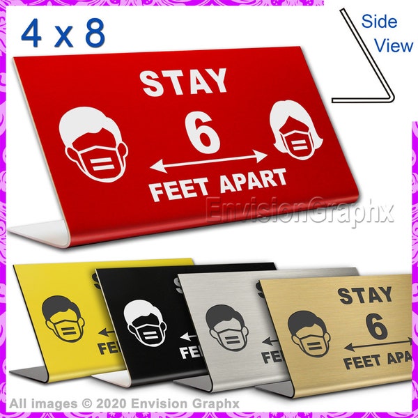 4x8 Engraved Plastic Professional Office Desk Sign: Please STAY 6 FEET APART