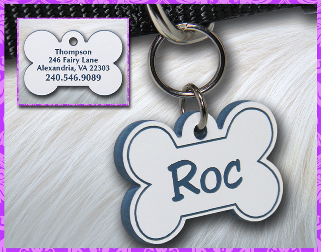 Personalized Custom Engraved Plastic Pet ID Tag 2sided Bone White