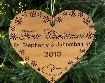 Personalized Custom Engraved First Christmas Wood Ornament