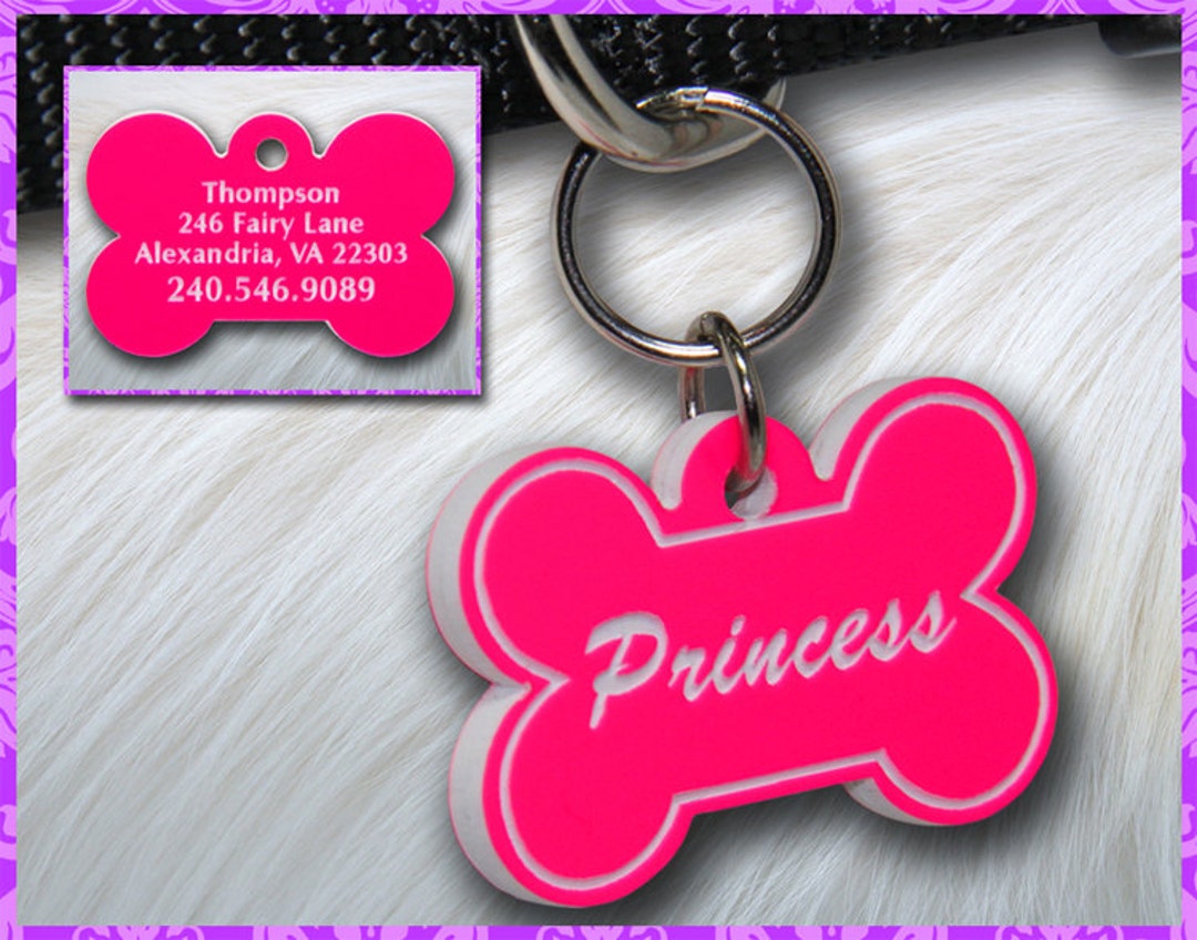Personalized Custom Engraved Plastic Pet ID Tag 2sided Bone Pink
