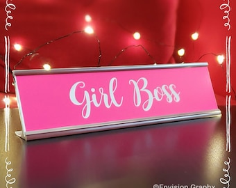 2x8 HOT PINK Desk Name Plate ~ Girl Boss ~ Inspiration ~ Empowering Girl Gift