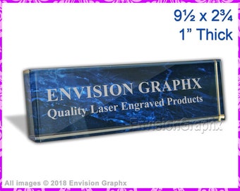 Custom Engraved Blue Marble Acrylic Desk Name Plate Bar Paper Weight - Send Text and Font choice