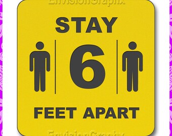 8x8 Engraved SOCIAL DISTANCING Office Lobby 6 Feet Apart Wall Sign - Yellow
