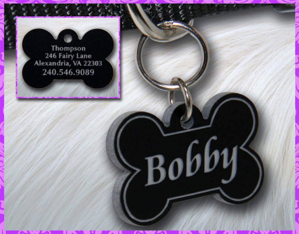 Personalized Custom Engraved Plastic Pet ID Tag 2sided Bone Etsy
