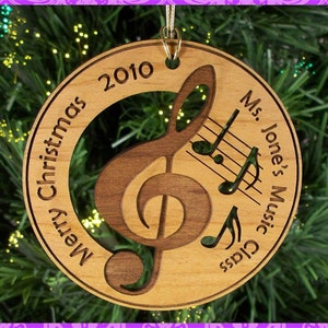 Personalized Custom Engraved Wood Christmas Music Ornament