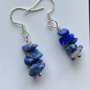 Artisan made Lapis Lazuli dangling earrings sterling silver.  September birthstone