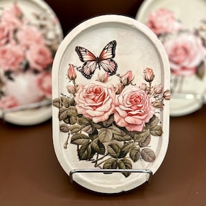 Floral Eco-Resin Vanity Tray: Vintage Design Jewelry Dish
