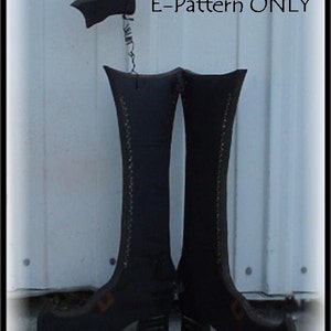 May include: A black wooden witch's boot with a bat on top. The boot is a Halloween decoration. The text "E-Pattern ONLY" is on the white background.