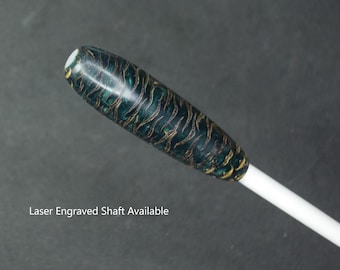 Music Conductor&#39;s Baton - Green and Tan Pinecone Acrylic with Gift Box