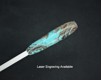 Music Conductor&#39;s Baton - Turquoise with Gold swirl Acrylic + Gift Box