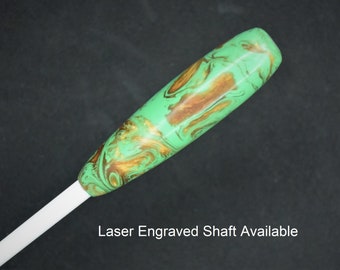 Music Conductor Baton: Green and Gold swirl Acrylic plus Gift Box