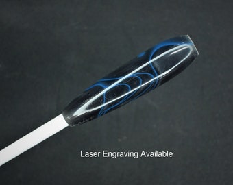 Music Conductor Baton: Dark Gray with Blue swirl Acrylic plus Gift Box