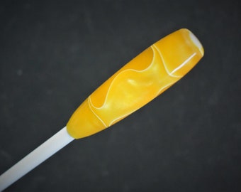 Personalized 14" Music Conductor Baton: Yellow with White swirl Acrylic plus Gift Box