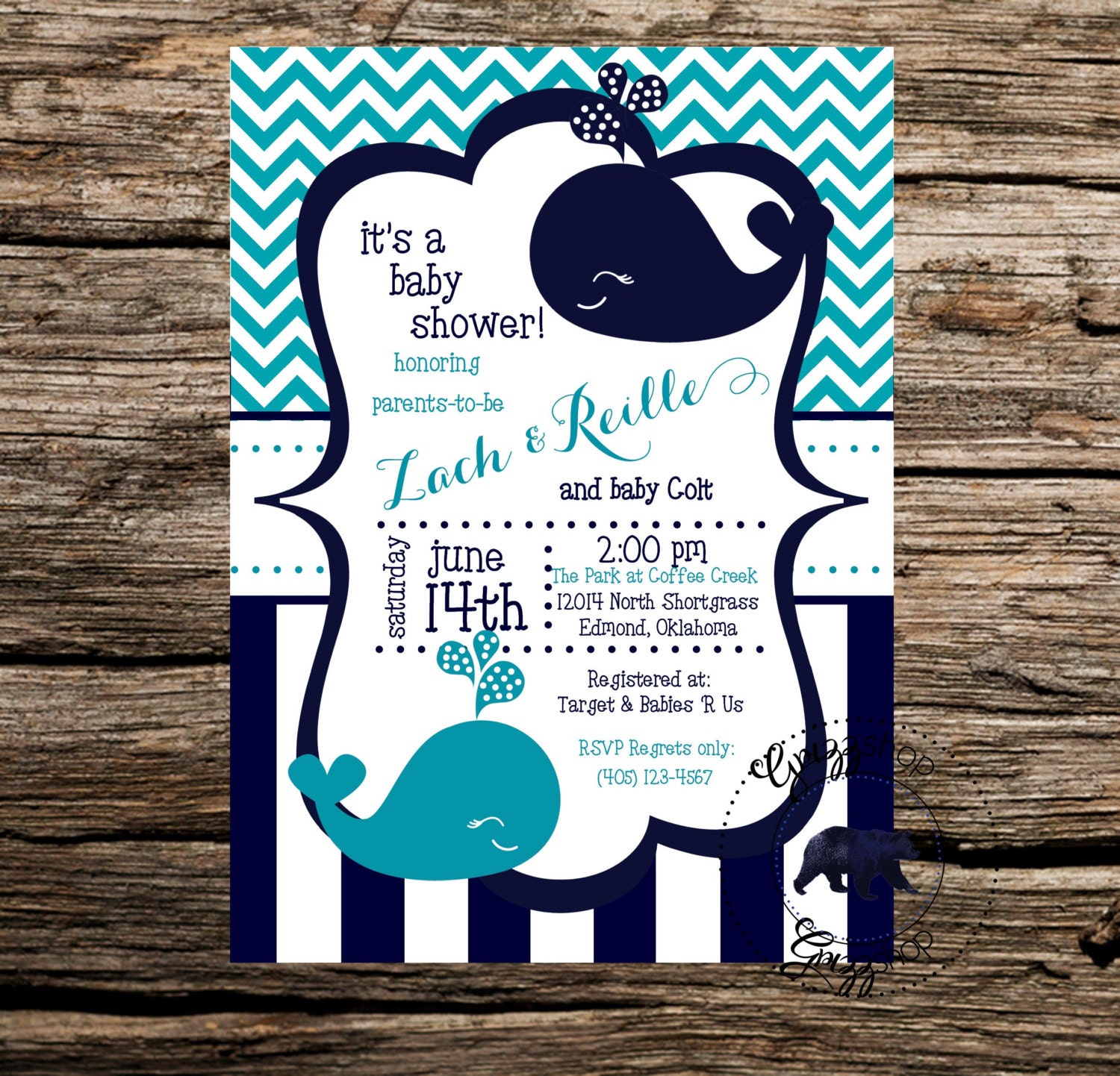 Blue Whale Baby Shower Invitation Etsy