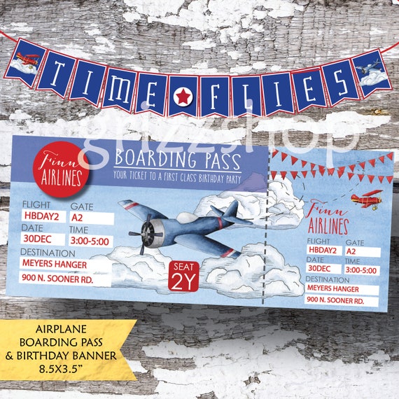 Carte Dembarquement Avion Anniversaire Banniere Ensemble Etsy