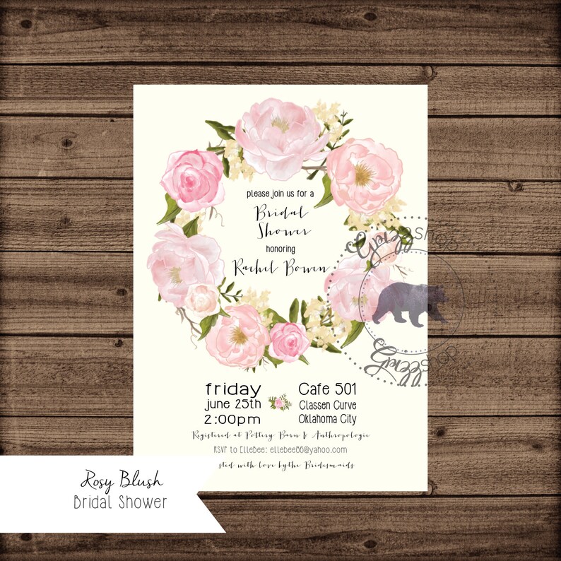 Rosy Blush Bridal Shower Invitation Etsy