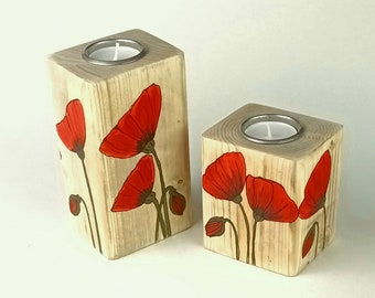 POPPIES Tea Light Holder - Original Artwork - **FREE POSTAGE **
