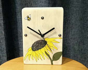 Sunflowers & Bee's Clock - Original Artwork - Individually Hand Crafted - Unique Gift