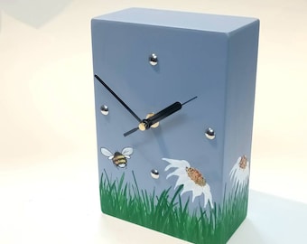 Summer Meadow & Bee Wooden Clock - Original Artwork - Individually Hand Crafted - Unique Gift