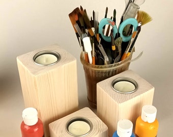 Portavelas de madera: lisos, decorativos, con forro de seguridad, para bodas y decoración del hogar.