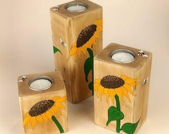 Sunflower & Bees Tea Light Holder - Original Artwork