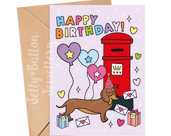 Dachshund Happy Birthday Greetings Card - sausage dog puppy pet