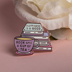 Glück ist ein gutes Buch und eine Tasse Tee rosegold EMAILLE PIN