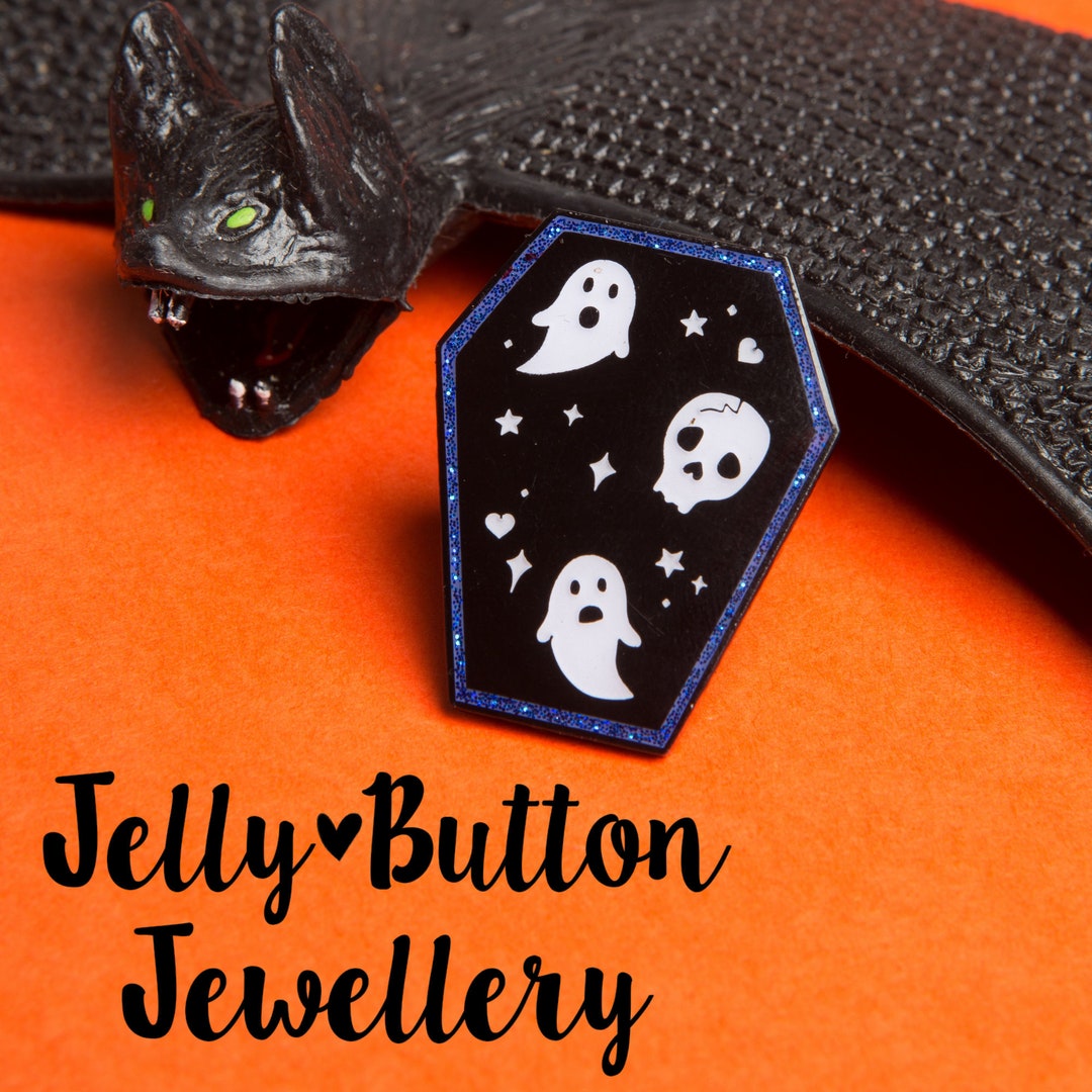 Halloween Coffin Skull Ghost Enamel Pin - Glow in the Dark - Etsy