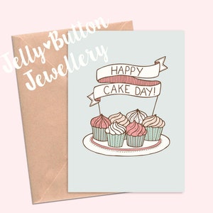 Tarjeta de felicitación de cumpleaños del día del pastel feliz