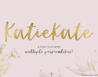 Katiekate Script Font - Handwritten Font - Commercial Use Font - Whimsical Font - Feminine Font - Cursive Font - Calligraphy Font - Font Duo