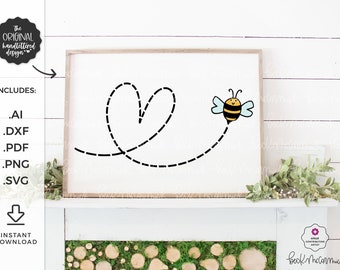 Bee SVG - Heart SVG - Silhouette File - Cricut File - Handlettered SVG - Cricut Svg - Cricut Download - Cute Bee Drawing - Bee with a Heart