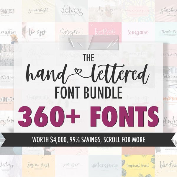 Handlettered Font Bundle: 360+ Rustic, Calligraphy, & Cricut Fonts, Goodnotes Fonts