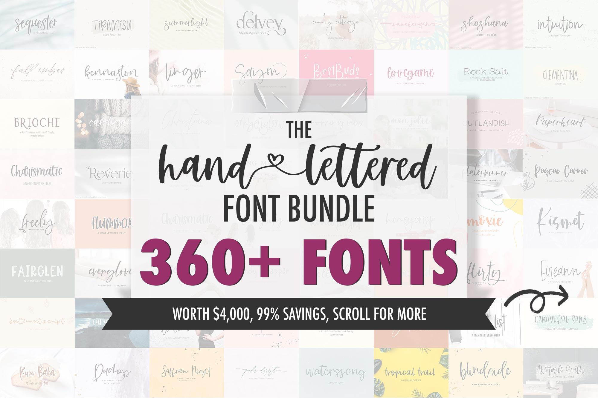 Paquete de fuentes handlettered – 360+ tipografías Planner, Farmhouse, Script y Caligrafía para Cricut, Procreate y Canva