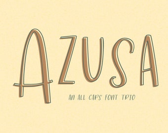 Azusa Sans Font Trio - Handwritten Font, Fonts for Cricut, Procreate Font, Cute Fonts, Cricut Fonts, Fun Fonts, Crafty Fonts, Outline Fonts