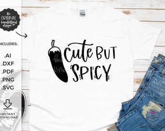 SVG lindo pero picante - Archivo de corte de silueta de comida - Descarga instantánea para Cricut - Silueta de descarga instantánea - SVG divertido - Pepper SVG