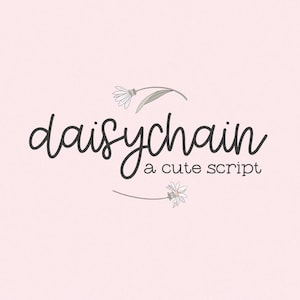 May include: A light pink background with the words "daisychain" in a cursive font. Below the word is the phrase "a cute script". The design includes small daisy illustrations.