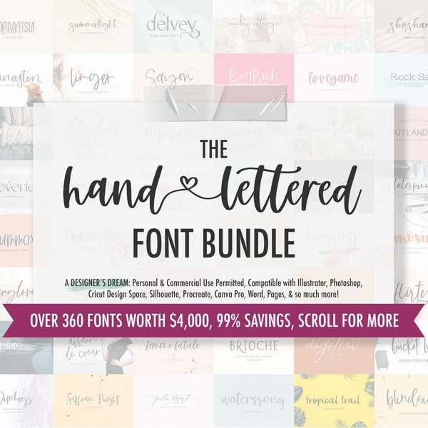 Handlettered Font Bundle - Planner Fonts - Farmhouse Font - Calligraphy Font - Cursive Font - Cricut Font - Goodnotes Font - Procreate Font